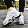 Double-Row Deform Wheel Automatic Walking Shoes Invisible Deformation Roller Skate 2 in 1 Removable Pulley Skates Skating Rollerskates Outdoor Parkour Shoes with Wheels for Girls Boys,White Silver,US view 4