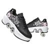 DOOK Double-Row Deform Wheel Automatic Walking Shoes Invisible Deformation Roller Skate 2 in 1 Removable Pulley Skates Skating Rollerskates Outdoor Parkour for Girls Boys,Black Powder, US 6 view 1