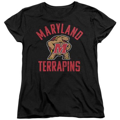 University of Maryland Official UMD Terrapin Logo Women's T Shirt,Black, Small