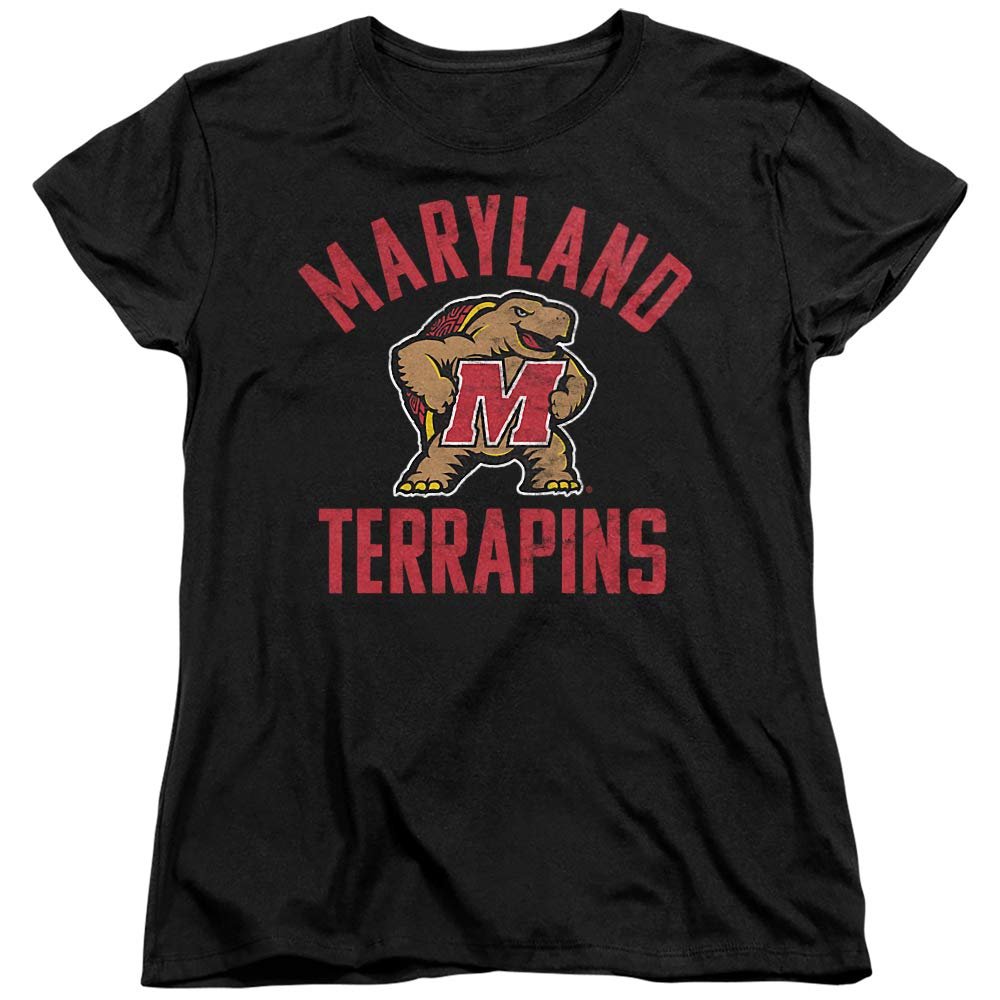 University of Maryland Official UMD Terrapin Logo Women's T Shirt,Black, Small