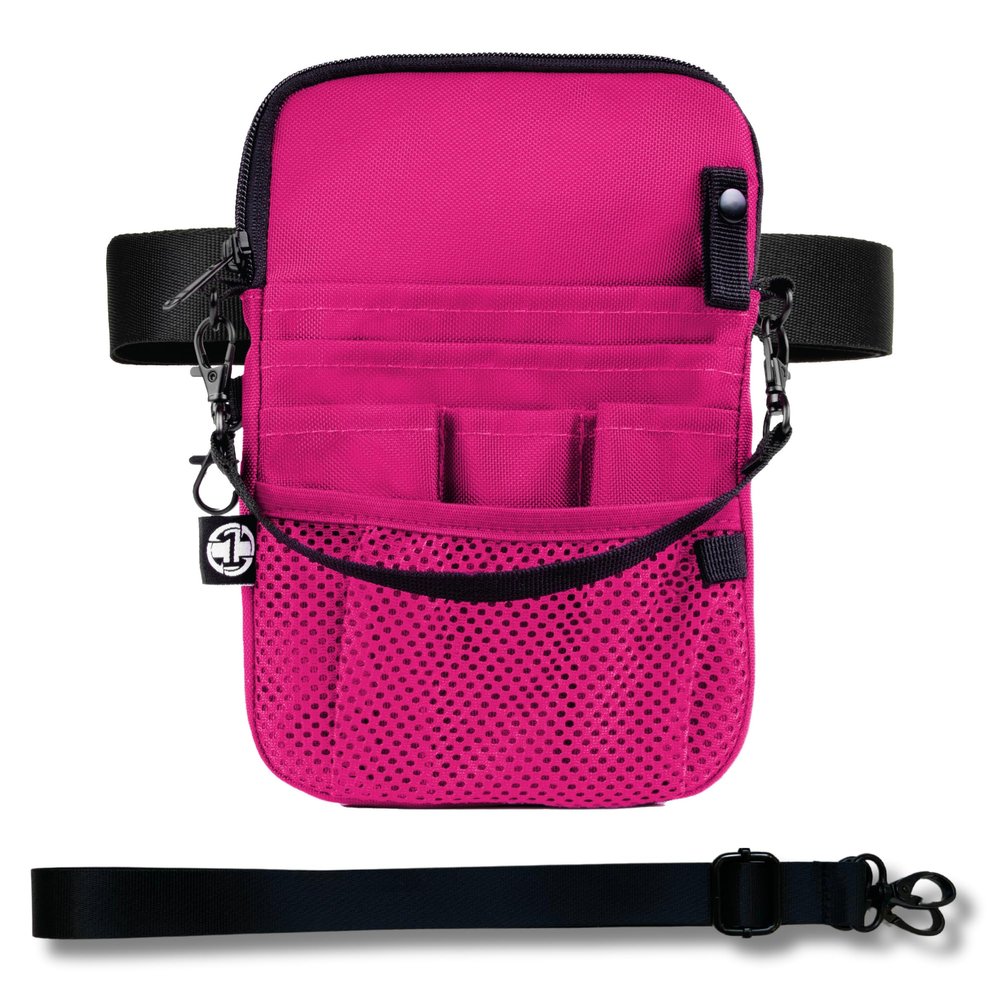 First Lifesaver 4-in-1 Nurse Fanny Pack with Medical Gear Pockets, Tape Holder, and Utility Storage for Stethoscopes, Bandage Scissors, and Emergency Supplies, Student and Nurse Use (Pink)