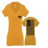 0021. Vintage American Flag United States of America Military us USA Patriotic Style for Women V Neck Fitted T Shirt (Gold X Small) view 1