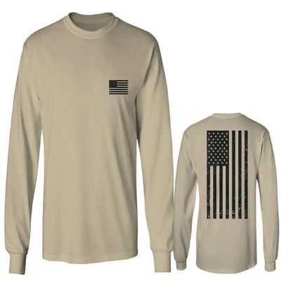 0021. Vintage American Flag United States of America Military us USA Patriotic Style Men's Long Sleeve t Shirt (Beige Medium)
