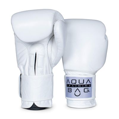 Aqua Training Bag 16 oz. White Classic Boxing Glove with Genuine Top Grain Cow Leather, 3-Layer Latex Foam, Nylon Lining - 2020329796