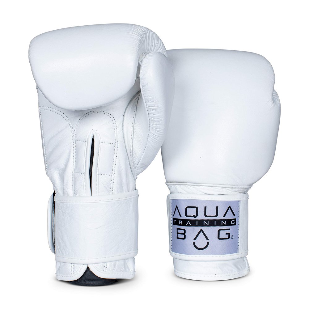 Aqua Training Bag 16 oz. White Classic Boxing Glove with Genuine Top Grain Cow Leather, 3-Layer Latex Foam, Nylon Lining - 2020329796