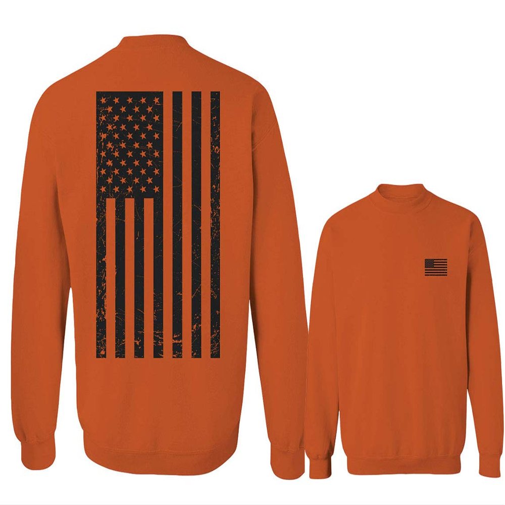 0021. Vintage American Flag United States of America Military us USA Patriotic Style Men's Crewneck Sweatshirt (Orange Large)