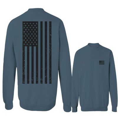 0021. Vintage American Flag United States of America Military us USA Patriotic Style Men's Crewneck Sweatshirt (Indigo Blue Large)