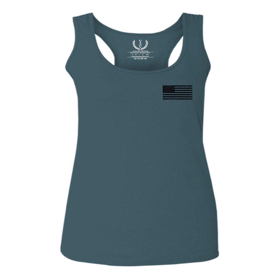0021. Vintage American Flag United States of America Military us USA Patriotic Style Women's Tank Top Racerback (Indigo Blue Large)