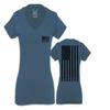 0021. Vintage American Flag United States of America Military us USA Patriotic Style for Women V Neck Fitted T Shirt (Indigo Blue X Small) view 1