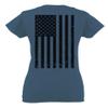 0021. Vintage American Flag United States of America Military us USA Patriotic Style for Women V Neck Fitted T Shirt (Indigo Blue X Small) view 3