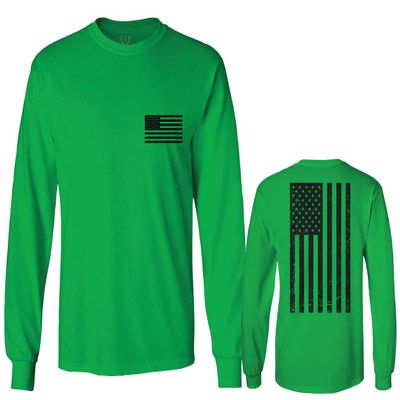 0021. Vintage American Flag United States of America Military us USA Patriotic Style Men's Long Sleeve t Shirt (Irish Green Small)