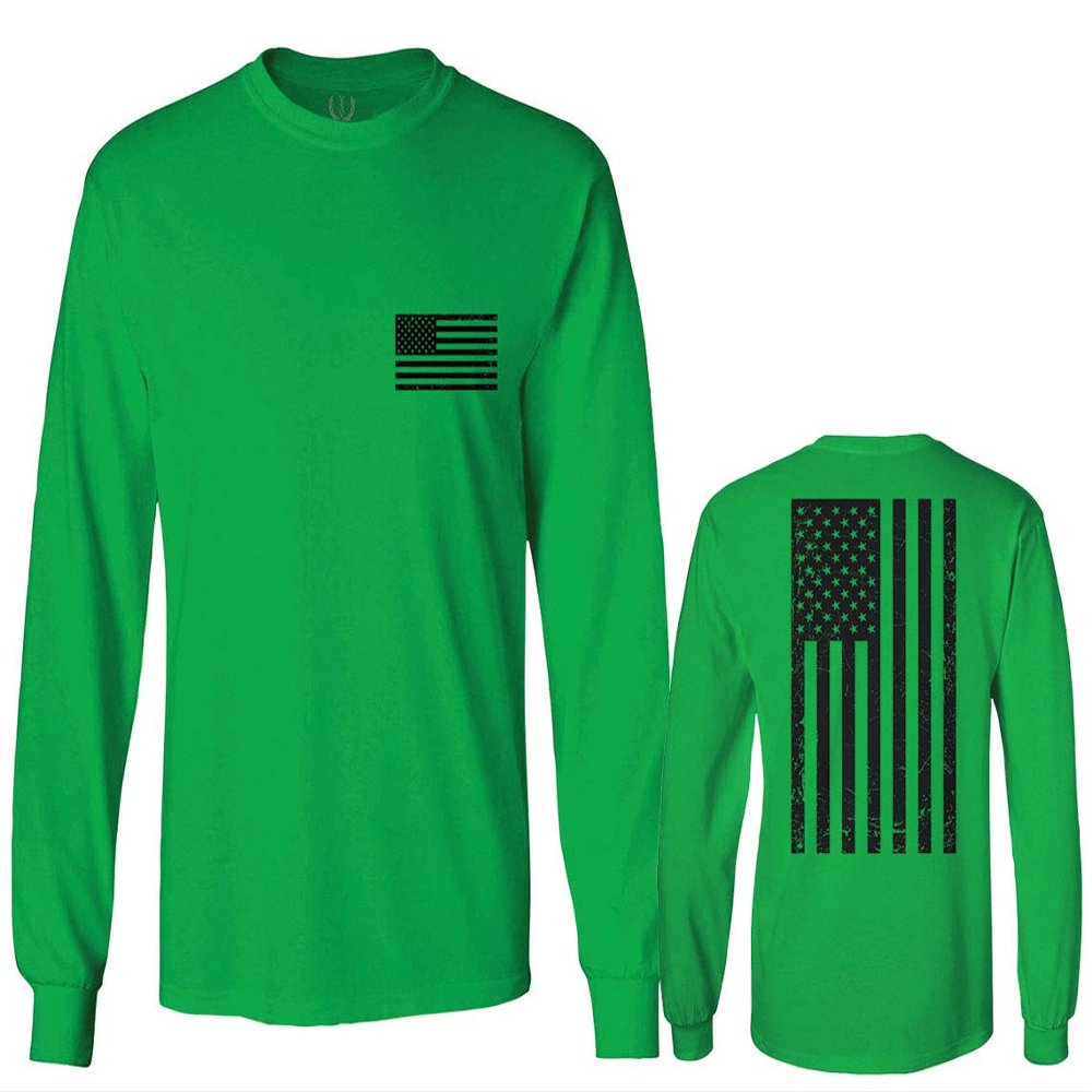 0021. Vintage American Flag United States of America Military us USA Patriotic Style Men's Long Sleeve t Shirt (Irish Green Small)