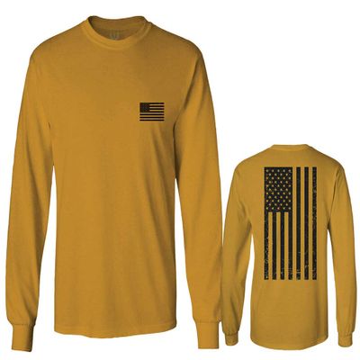 0021. Vintage American Flag United States of America Military us USA Patriotic Style Men's Long Sleeve t Shirt (Gold Medium)