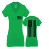 0021. Vintage American Flag United States of America Military us USA Patriotic Style for Women V Neck Fitted T Shirt (Irish GreenX Small) view 1