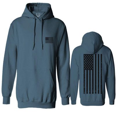 0021. Vintage American Flag United States of America Military us USA Patriotic Style Sweatshirt Pullover Hoodie (Indigo Blue, Small)