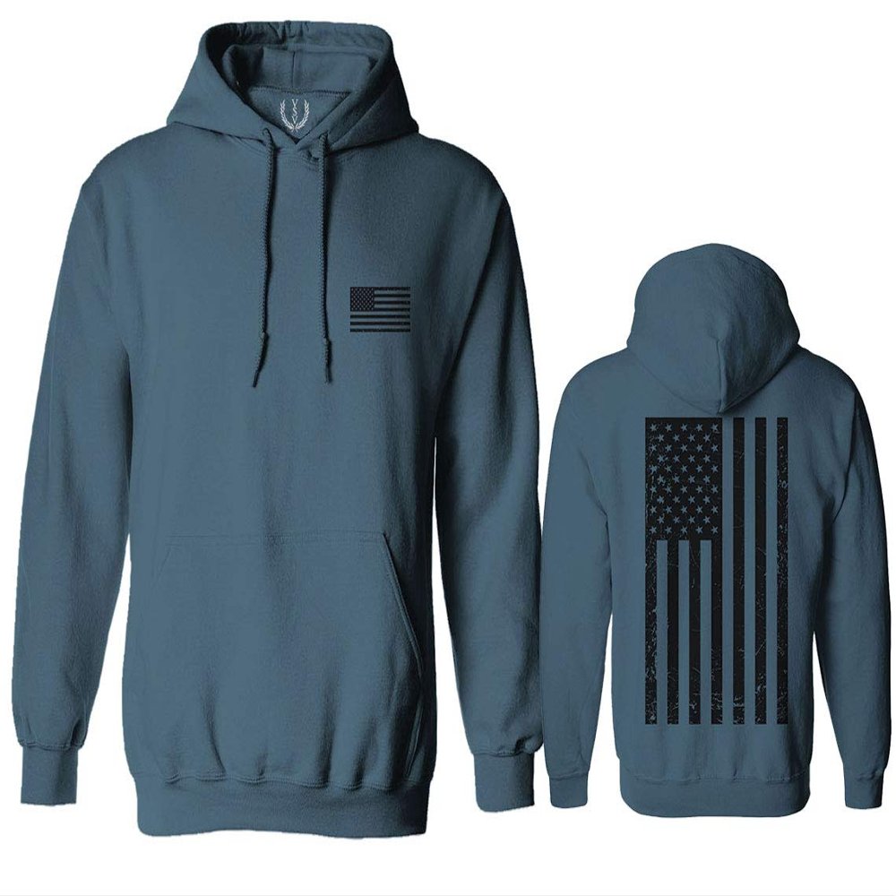 0021. Vintage American Flag United States of America Military us USA Patriotic Style Sweatshirt Pullover Hoodie (Indigo Blue, Small)