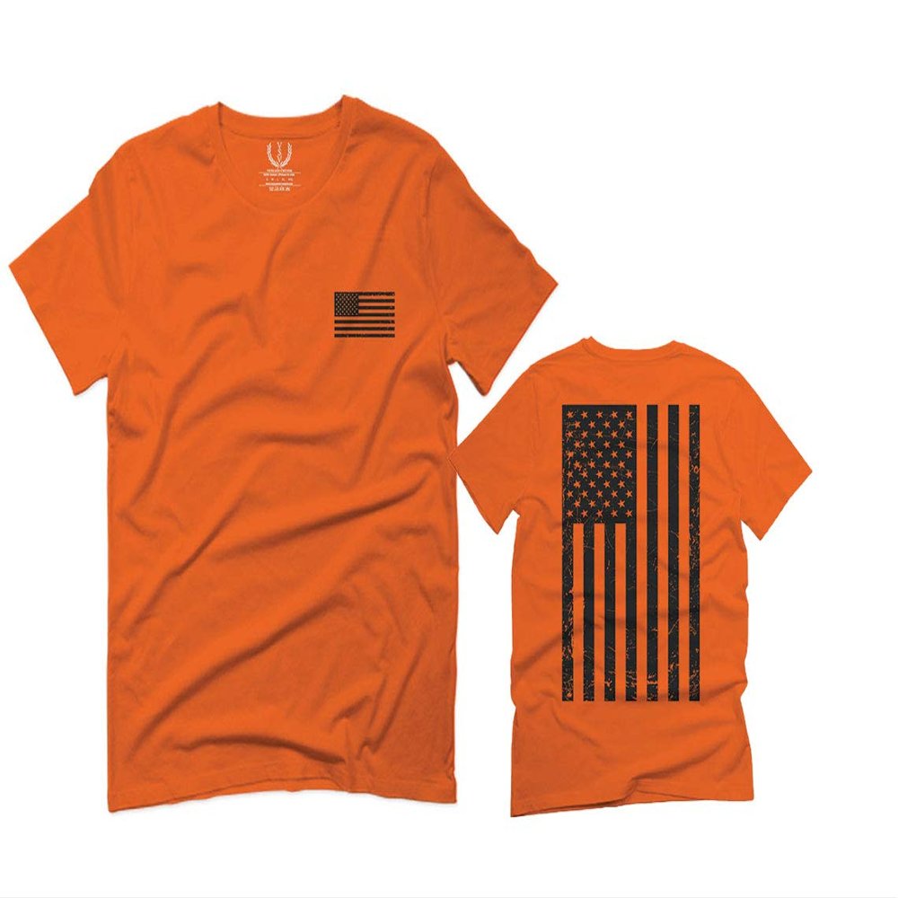 0021. Vintage American Flag United States of America Military us USA Patriotic Style for Men T Shirt (Orange 2X-Large)