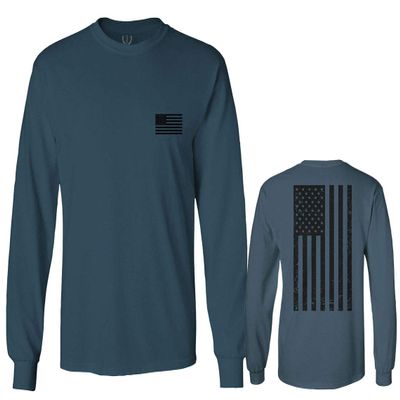 0021. Vintage American Flag United States of America Military us USA Patriotic Style Men's Long Sleeve t Shirt (Indigo Blue Small)