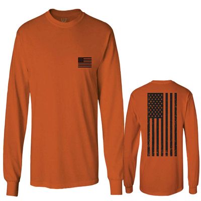 0021. Vintage American Flag United States of America Military us USA Patriotic Style Men's Long Sleeve t Shirt (Orange Small)