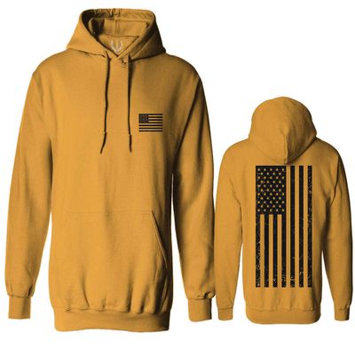 0021. Vintage American Flag United States of America Military us USA Patriotic Style Sweatshirt Pullover Hoodie (Gold X-Large)