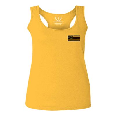 0021. Vintage American Flag United States of America Military us USA Patriotic Style Women's Tank Top Racerback (Gold Large)