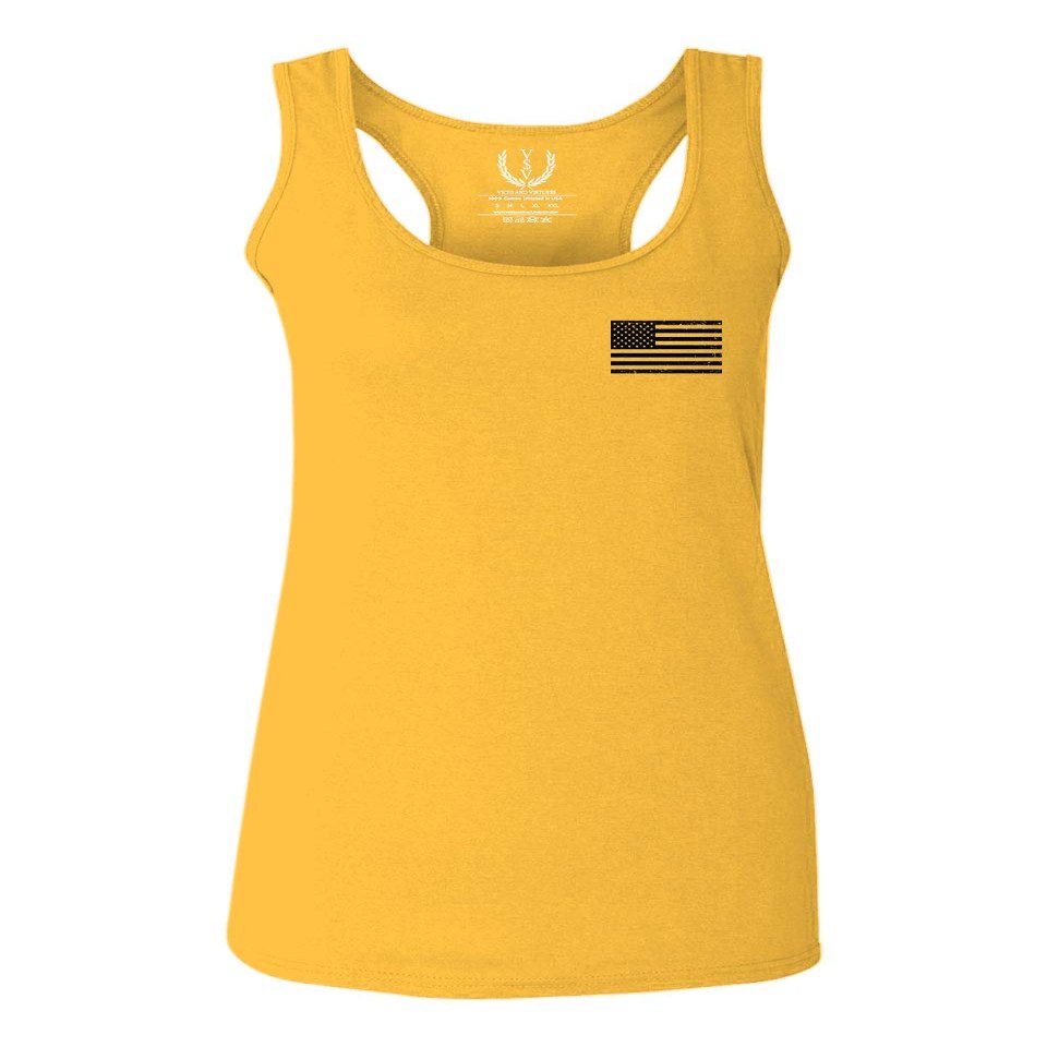 0021. Vintage American Flag United States of America Military us USA Patriotic Style Women's Tank Top Racerback (Gold Large)