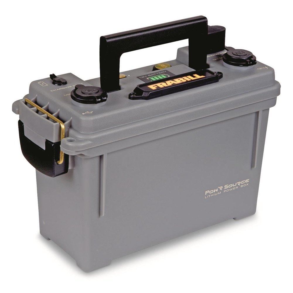 Frabill Pow'R Source Storage Box | Water Resistant Lightweight and Portable Power 12V 10 AH Power Source and Storage Box, Gray