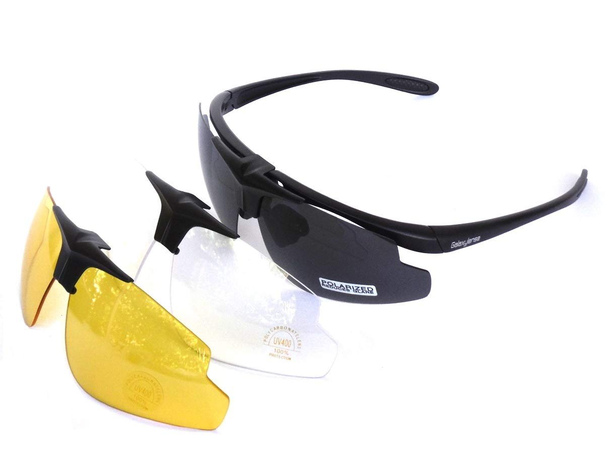 GALAXYLENSE Hunting Tactical Sunglasses for Men - Light weight Polarized Sunglasses - Impact Resistant Sunglasses - 99% UV Protection - 3 Replacement Lenses - For Desert & Combat - ANSI Z87.1