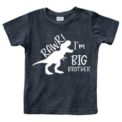 rawr im Big Brother Shirt Dinosaur Toddler boyTshirt Dino Announcement ouotfit. (US, Age, 7 Years, Charcoal Black)