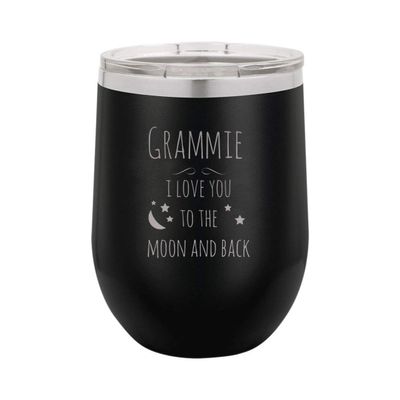 Grammie - I Love you to the Moon and Back - Insulated 12-Ounce Engraved Wine Stainless Steel Travel Tumbler Mug, Lid