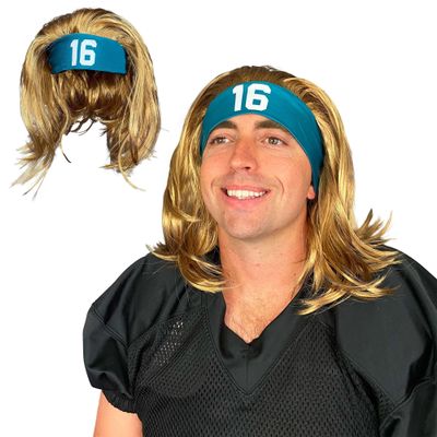 Watt's Wigs - Star Athlete Headband Wig (Teal) - One Size Fits All - Long Hair Blond Wig with Sewn Printed Headband