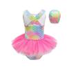 Kaerm Kids Girls One Piece Mermaid Romper Bodysuit Swimsuit Criss Cross Monokini Bathing Suit with Hat Rose Red 4 view 2