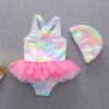 Kaerm Kids Girls One Piece Mermaid Romper Bodysuit Swimsuit Criss Cross Monokini Bathing Suit with Hat Rose Red 4 view 4