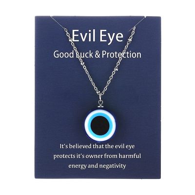 COLORFUL BLING Turkish Blue Evil Eye Pendant Necklace Lucky Amulet Kabbalah Protection Adjustable Chain Wish Card for Women -Silver