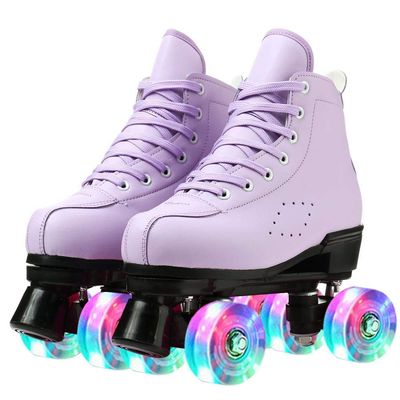 Women's Roller Skates Light Up Wheels, Adjustable Double Row Rolling Skating Outdoor Shiny Derby Skate Illuminating for Teens and Youth (Purple Flash,36)