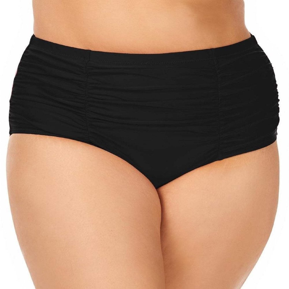 Island Escape Women's Plus Size South Beach Ruched Hipster Swim Bottom Separates (Black, 22W)