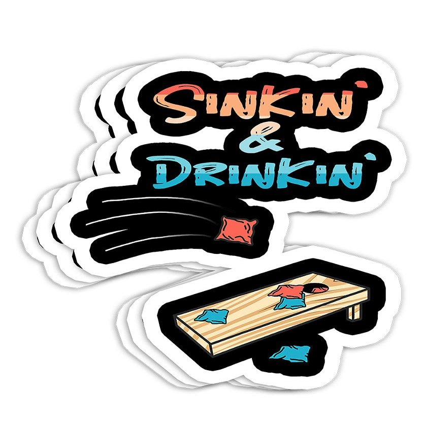 Sinkin' & Drinkin' Retro Summer Cornhole Gift Decorations - 4x3 Vinyl Stickers, Laptop Decal, Water Bottle Sticker (Set of 3)