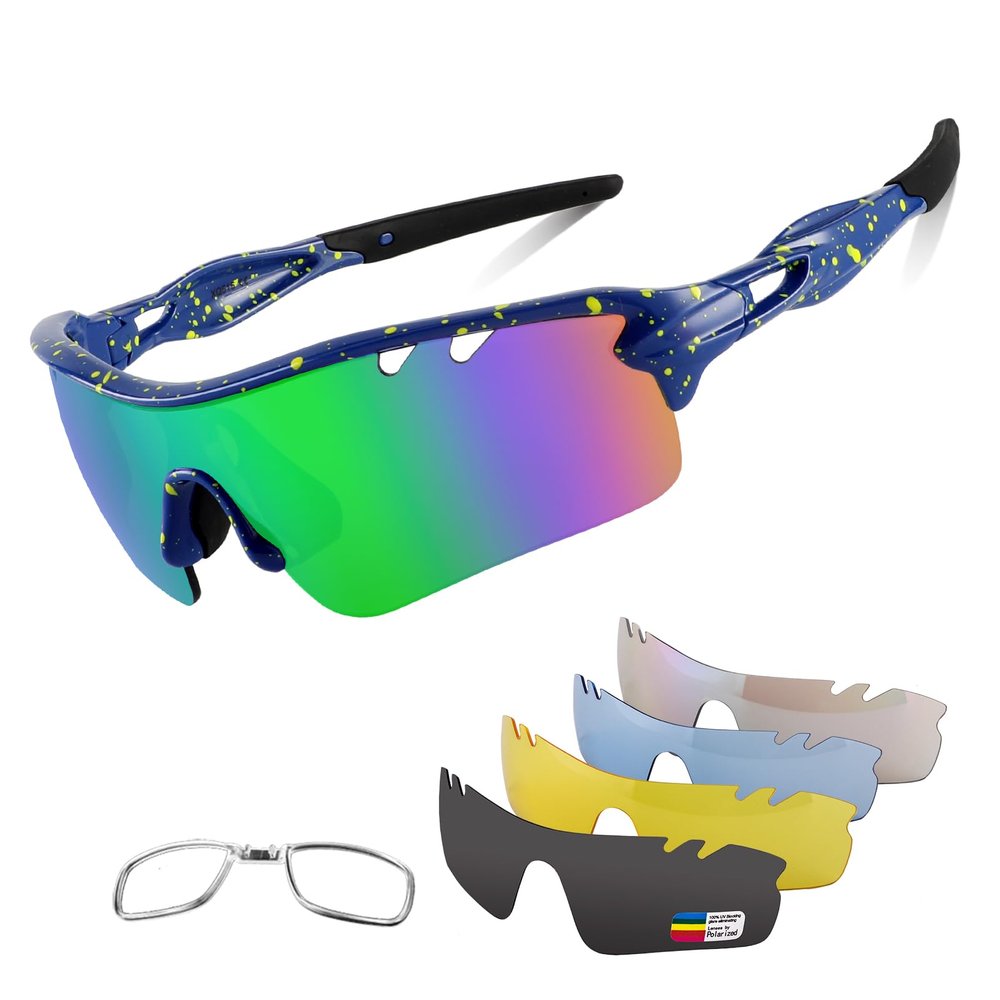 BangLong Polarized Sports Sunglasses Cycling Sun Glasses for Men Women with 5 Interchangeable Lenes for Running Baseball Golf