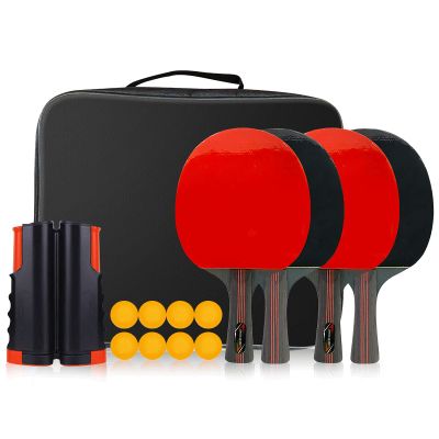 RUIXFLR Ping Pong Set, 4 Ping Pong Paddle Retractable Net 8 Balls and Portable Storage Case, Table Tennis Sets, Perfect for Home Play, Gift
