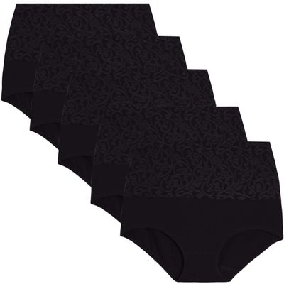 YaShaer Women's Briefs Underwear Cotton High Waist Tummy Control Panties Jacquard Ladies Panty 5 Pack Black M