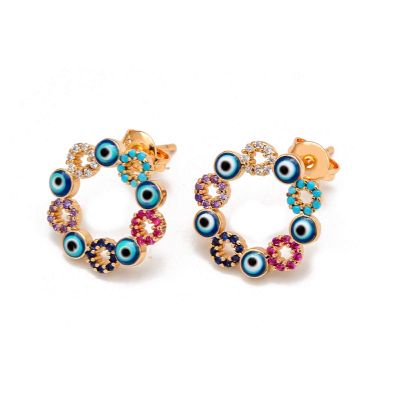 Dainty Evil Eye Flower Stud Earrings Cubic Zirconia Crystal Turkish Lucky Amulet for Women Protection Jewelry