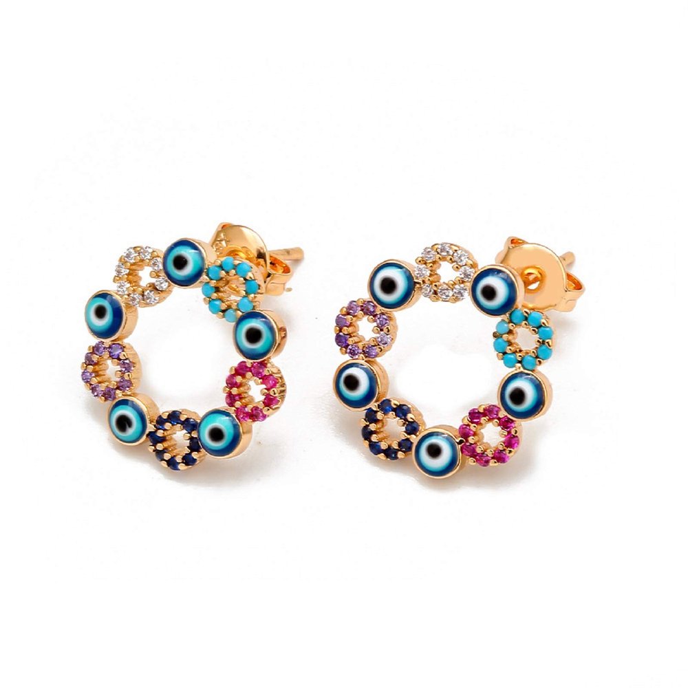 Dainty Evil Eye Flower Stud Earrings Cubic Zirconia Crystal Turkish Lucky Amulet for Women Protection Jewelry