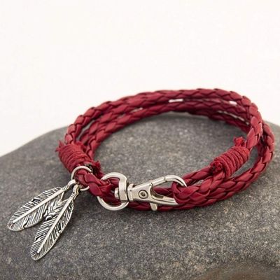 WYRKYP Fashion Leather Wrap Braided Wristband Leaves Cuff Punk Men Women Couple Friendship Bracelet Bangle Gift Important Anniversary, Birthday Party, Gift for Friends