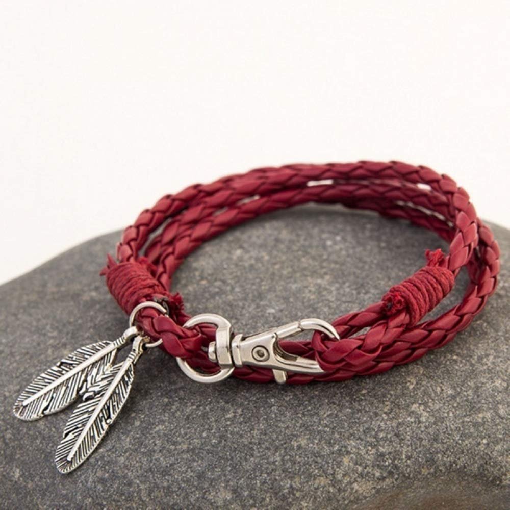 WYRKYP Fashion Leather Wrap Braided Wristband Leaves Cuff Punk Men Women Couple Friendship Bracelet Bangle Gift Important Anniversary, Birthday Party, Gift for Friends