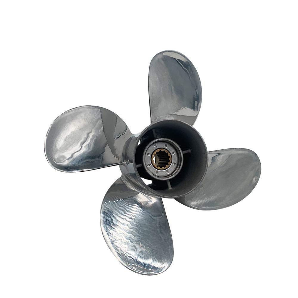 ARKDOZA 4 Blade 35hp 45hp 50hp Polished RH 13 Spline Tooth SS Prop Stainless Steel Propeller for Tohatsu Outboard Motor with Rubber Hub 11.6 x11