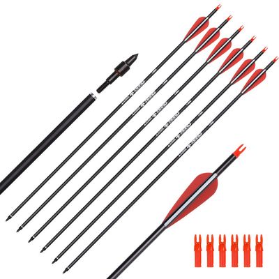 Elong 6PCS 28" Arrows for Compound Bows,Carbon Hunting Arrows for Archery Spine 500 with 100 Grain Screw Tips, for Compound & Recurve & Traditional Bow(with 6 Extra Nocks)