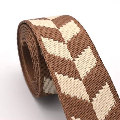 1.5'' Brown and Light Brown Striped Webbing Polyester Webbing with Diamond Pattern Key Fob Webbing 38mm Width Dog Collar Webbing by The Yard (1)