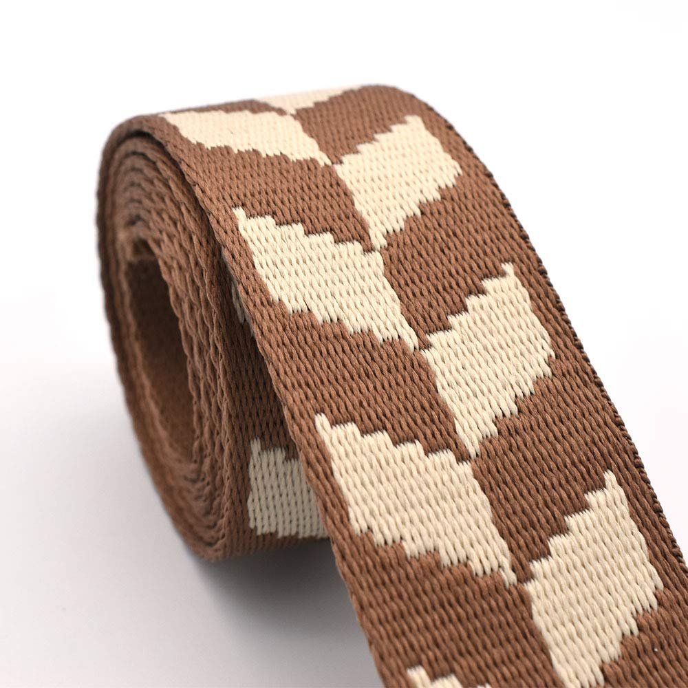 1.5'' Brown and Light Brown Striped Webbing Polyester Webbing with Diamond Pattern Key Fob Webbing 38mm Width Dog Collar Webbing by The Yard (1)