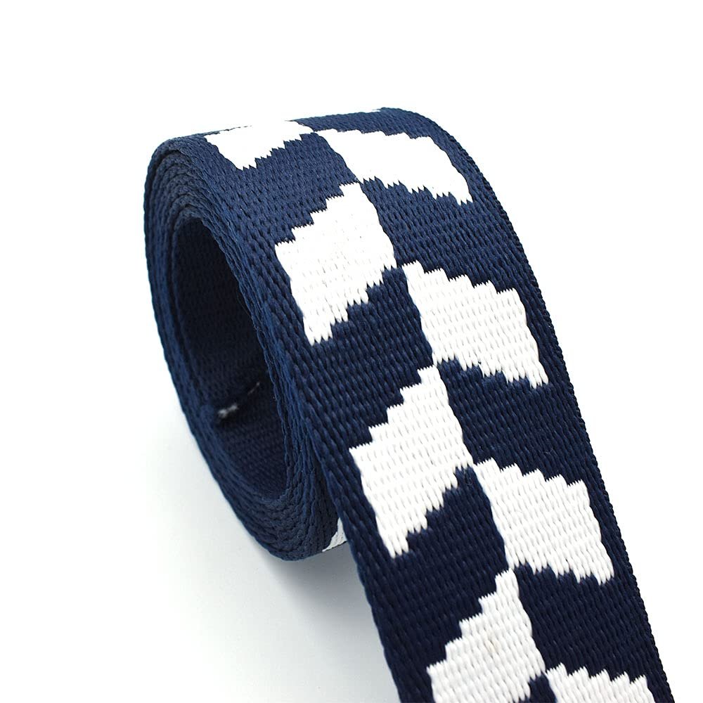 1.5inch Dark Blue and White Striped Webbing Polyester Webbing Cotton Webbing Striped with Diamond Pattern Dog Collar Webbing Key Fob Webbing (1)