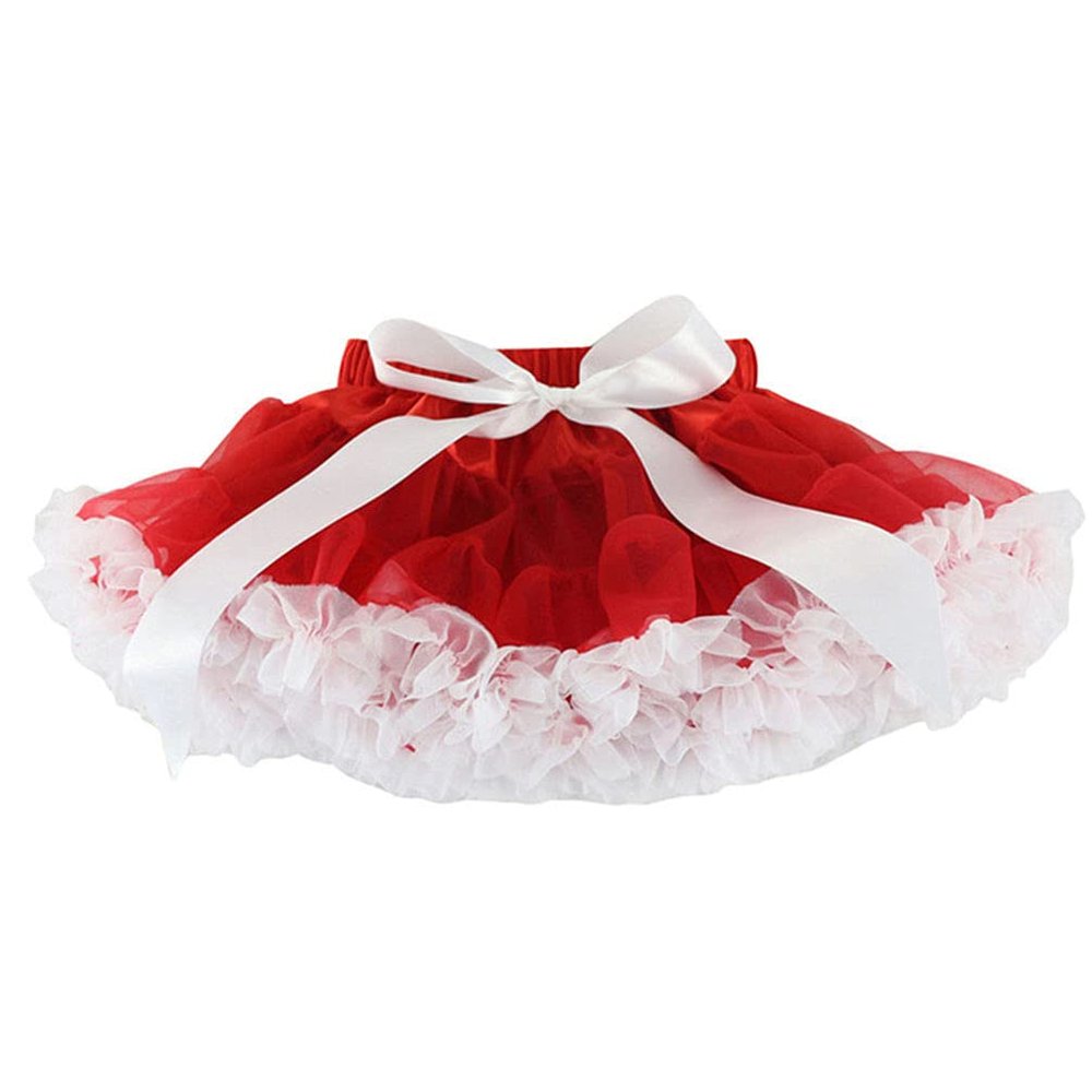 Baby Kids Pettiskirt Girls Tutu Skirts Ruffle Tulle Fluffy Dance Performance Dress Mini Skirt Princess Dress (Red + White,XXL,)
